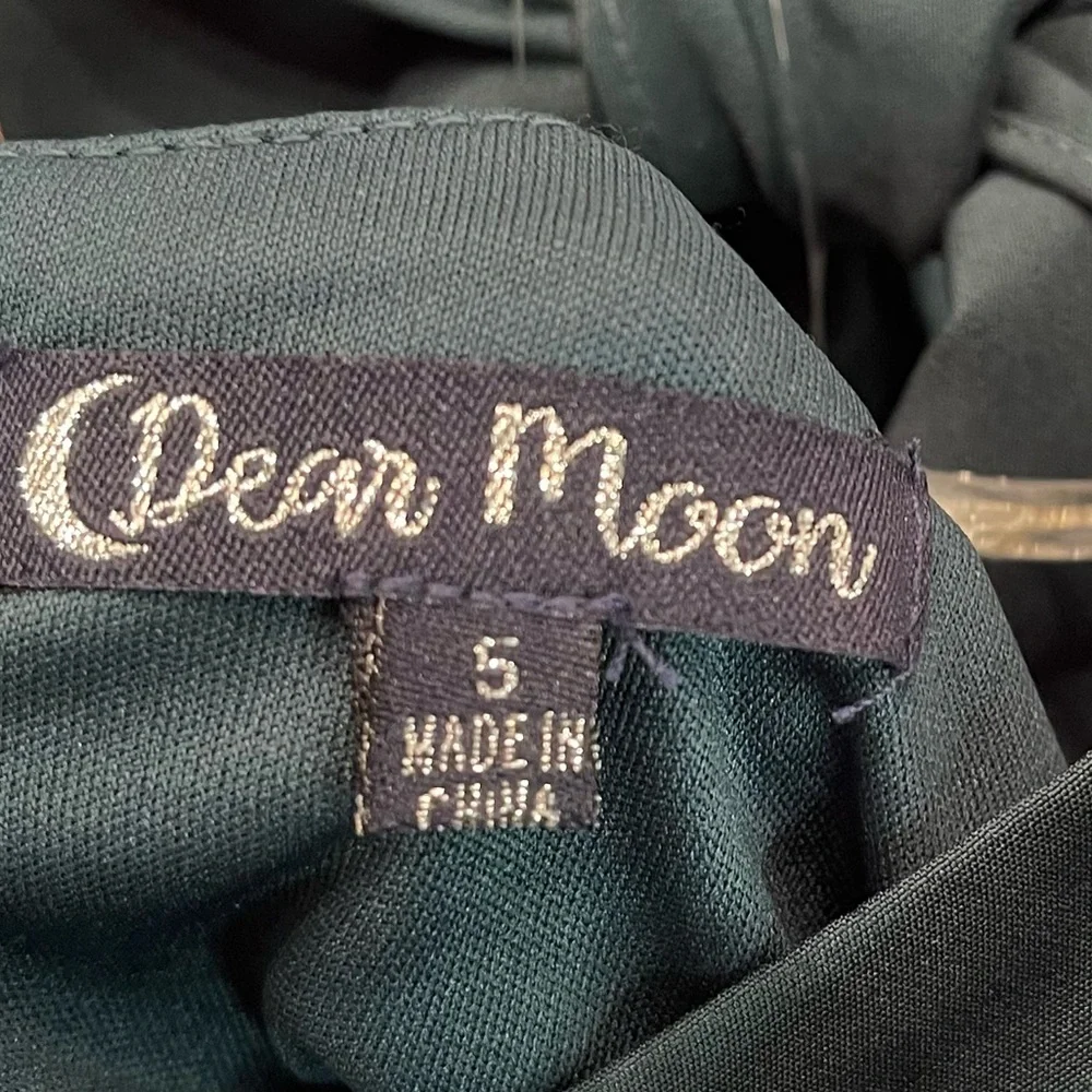 Dear Moon Sleeveless Square-Neck Tie-Back Ruffle-Hem Scuba Dress Green Size 5 - Picture 6 of 9